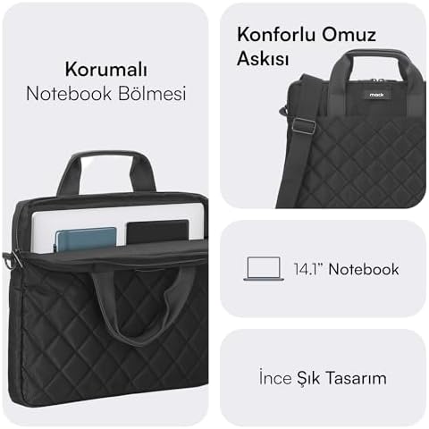 MACK Iksy MCC-901 Laptop Çantası, Erkekler ve Kadınlar için Profesyonel Bilgisayar Çantası, 13,3 inç - 14.1 inç Notebook Çantası, Evrak Çantası, Siyah - Görsel 4