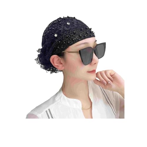 TAITUS 2024 Nueva Diadema de Encaje Floral con Incrustaciones de Perlas,Sombreros de Diadema de Encaje Floral para Mujer Sombreros de Cabeza de Cubierta de Pelo para Mujeres y niñas (One Size,Black)