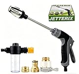 Jetterix Pressure Nozzle, High Power Water Gun for Hose, Multi-Pattern Jet Spray, Heavy Duty Cleaning Tool for Car, Floor, Garden, Patio, Pet