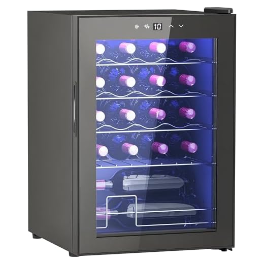 HOMCOM Cave à vin 20 bouteilles 53L réfrigérateur à vin silencieux avec porte en verre, éclairage LED, écran tactile numérique, frigo vin contrôle de la température 5-18°C, protection UV, noir