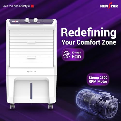 Image of Kenstar Cyclone HC 60 Personal Air Cooler 60L Honeycomb Pads High Speed Fan 2500 RPM Inverter Compatible