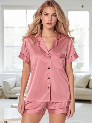 Image of MI X TEE 4Pcs Bride Pajama Summer Silk Pajamas for Team Bride Short Sleeve Shorts PJS Matching Pajamas with Bridesmaid