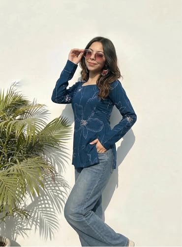Image of ANNI Designer Cotton Short Kurti for Women | Stylish Kurti | Short Kurti Top | Casual Kurta for Women | Comfortable Cotton Kurtis for Womens