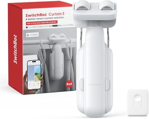 SwitchBot 2025 Automatic Curtain Opener 3 Rod- with Remote, WiFi&Smartphone Control, Upgraded High-Performance, Add Hub to Compatible with Alexa, Google Home, HomeKit (2025 Curtain Opener)