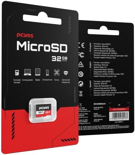 CARTÃO DE MEMÓRIA PCYES MICRO SD 32GB C10 U3 V30 - PY32GBSDHC