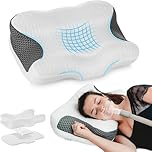 Elviros Cervical Neck Pillow for Sleeping, Ergonomic Adjustable Height & Firmness, Neck Support Memory Foam Bed Pillow with Sleep Apnea, Compatible with Masks, Ideal for Side & Back Sleepers