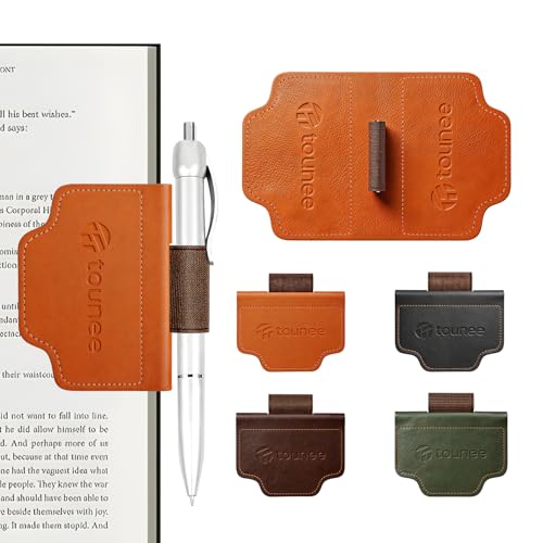 Tounee 4-Pack Magnetic Leather Bookmarks with Integrated Pen Holder Essential Reading Accessories for Book Lovers & Avid Readers Slim Page Markers for Bible Study Journaling & Planners