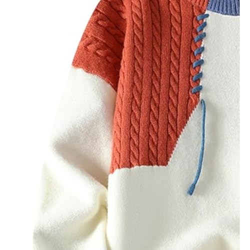 Men Colorblock Jumper Cable Knitted Casual Cable Knit Jumper Pullover Long Sleeve Male Winter Pullover Tops3