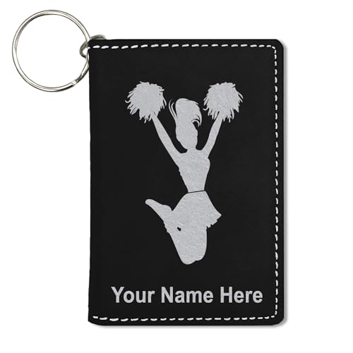 LaserGram ID Holder Wallet, Cheerleader, Personalized Engraving Included (Black with Silver)