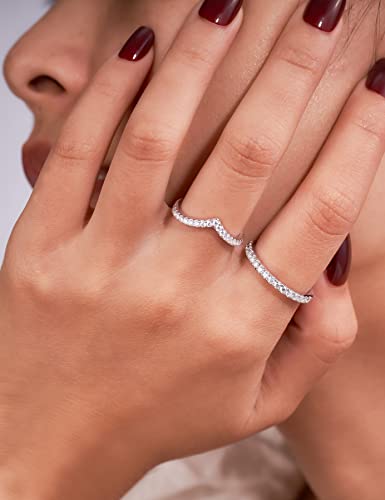 IMOLOVE Moissanite Wedding Band Wedding Rings for Women V-Shaped 925 Sterling Silver Rings with 18K White Gold Plated Eternity Stackable Engagement Ring Anniversary Band Size 7.5
