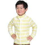 [HEAZEL] ラッシュガード UVカット 接触冷感 フードなし キッズ スタンドカラー ジップ 子供 学校 長袖 UVカット UPF50+ イエローボーダー 90サイズ