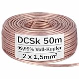 DCSk Lautsprecherkabel 2x1,5mm² 50m transparent hochreines Vollkupfer - High...
