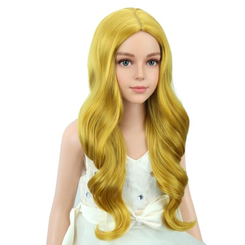 Image of PATTNIUM Gold Blond Wig for Kids Girls Long Wavy Curly Wig Yellow Wigs Synthetic Halloween Party Cosplay Wigs