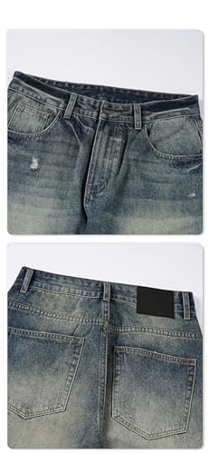 Men's American High Street Retro Loose Casual Ripped High Waist Straight Jeans2