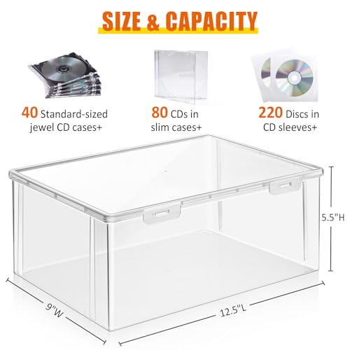 Tutata Cd Storage Box, Stackable Clear Plastic Cd Organizer thumb #2