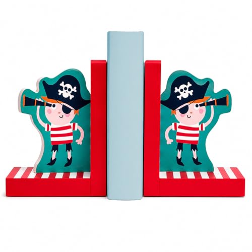 Image of Premier Housewares Stylish Set Of 2 Pirate Bookends | Fun Design Bookends For Shelves | Reliable Book Holder For Library | MDF Constructed Pirate Book Ends For Reading Time