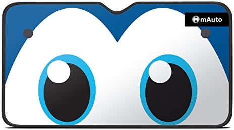 mAuto Car Windshield Sunshade 27.6” x 51.2” Happy Eyes & Reversible Silver- Double Layer Sun Shade UV Coating for UV Ray Deflector Reversible Heat Shield Suction Cups- Protector for All Vehicles