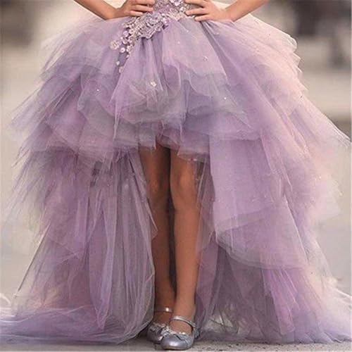 High Low Flower Girl Dress Tulle Laces Applique Pageant Dress Ruffles A Line Communion Gown TZ043