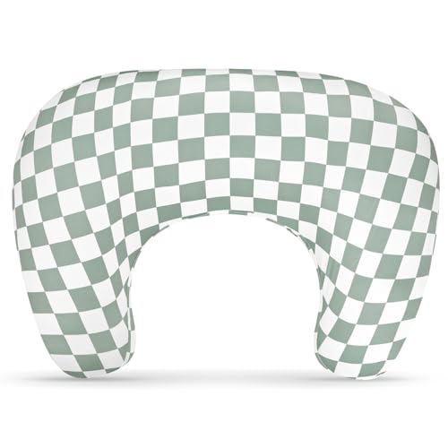 DILIMI Nursing Pillow Cover, Soft Stretchy Nursing Cover for New-Designed Breastfeeding Pillow, Removable Slipover for Baby Boy and Girls, Green Checkered Only Cover