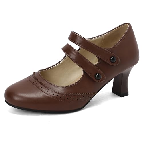 Gicoiz Ankle Strap Mary Jane Block Kitten Heels Women Retro Pumps