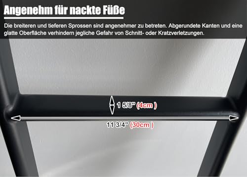 Treppe Hochbett Leiter 127/140/152/168 cm, Wohnmobil-Etagenbettleiter mit 4 Haken und Fußkappen, Metall-Twinbett Trittleiter für Zuhause, Wohnheim, Belastbarkeit 150 kg (152cm, Schwarz)