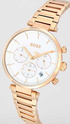 Image of BOSS Majesty Sport Qtz Multifunction Silver White Round Dial Women's Watch|Ionic Plated Rose Gold Steel Material|Gold Color Band - 1502774