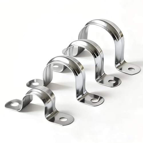 RGFXA 30PCS 3/4 inch Stainless Steel Conduit Clamps, 2 Holes Cable U Bracket Pipe Clamp, fits 1/2" pipe (NPS), Metal U Clamp Strap Tension Clips for Pipe Fixing on Various Surfaces (20mm)