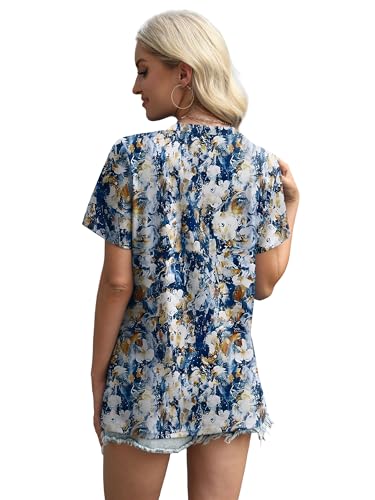 Image of XIEERDUO Womens Summer Tops 2026 Pleated Round Neck Short Sleeve Shirts Business Casual