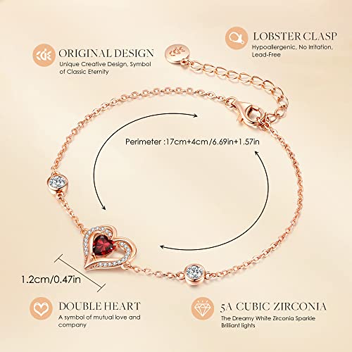 Cde Love Heart Bracelets For Women 925 Sterling Silver With Birthstone Zirconia, Christmas Birthday Anniversary Charm Link Chain Bracelet Jewelry Gifts For Women Girls Wife Girlfriend Her (Rose Gold-01-Jan.(Heart Zircon)) #TOP5
