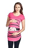 LaClef Stripe Peeking Cute Baby Maternity Funny Print Tee Pregnant Shirt (Large, Fuchsia)