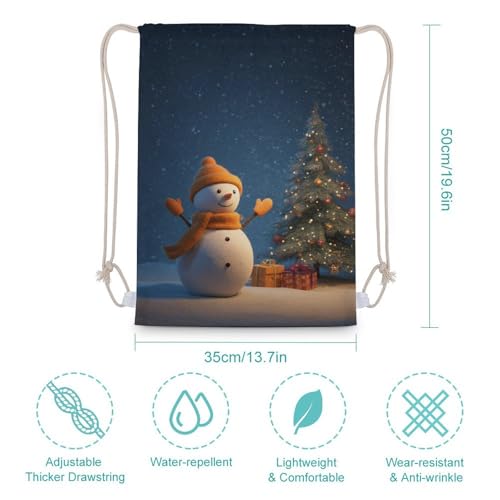Snowman Christmas Tree Drawstring Backpack Canvas String Bag Lightweight Sports Gym Bag for Men Women2