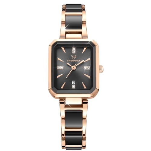 RORIOS Montres Affaires Dames Montre Analogique Quartz Montre De Poignet Classique Habillée Montre Semplice Carré pour Femmes Montre Bracelet Céramique Noir