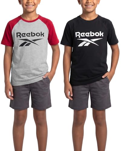 Image of Reebok 2 Pack: Boys Short Sleeve Raglan Cotton Crew Neck T Shirt Athletic Baseball Tee Tops Kids Teens Youth (6-18)