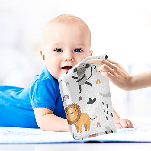 Image of Cute Exotic Animals Burp Cloths for Boys Girls, Monkey Elephant Baby Muslin Washcloths Cartoon Lion Giraffe Zebra Soft Absorbent Face Bath Towel Kids Wash Cloth 12x12 Inch, 3 Pack