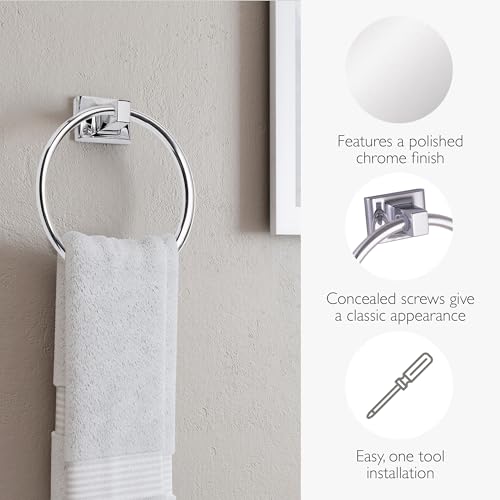 Image of Design House Millbridge 4 Piece Bathroom Accessory Set, Towel Bar, Robe Hook, Toilet Paper Holder, Towel Ring, Easy Installation, Polished Chrome, 25.81 in L x 1.97 in W x 6.44 in H, Item 534628