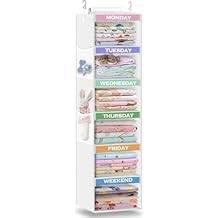 Weekly Clothes Organizer for Kids 6-Shelf Hanging Closet Organizer with Monday Through Friday Compartments & 2 Side Pockets Space-Saving Clothes Storage for Children Closet Storage