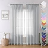 Lecloud Light Grey Sheer Curtains 84 Inch Length 2 Panels, Balance Light & Privacy Dining Room/Bedroom/Living Room Window Silver Gray Curtain, Dual Rod Pockets Solid Voile Drapes, 40x84 Inches
