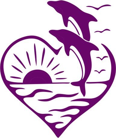 Tshirt Rocket Dolphins In A Heart - Beach Sunset Vinyl Car Decal, Laptop Decal, Car Sticker, Boat Sticker (6", White) #TOP4