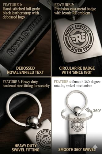 Image of Leather Strap Keychain, Embossed Logo Design, Durable Premium Key Ring for Bike Lovers & Gift Use