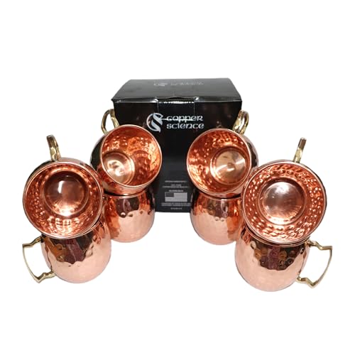 Copper Science Pure Handcrafted Copper Cups – Moscow Mule Cups Set of 8 – Moscow Mule Mugs for Home Bar, Kitchen Accessories