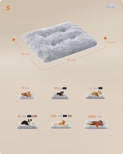 Feandrea Hundebett, Hundekissen, Flauschige Hundematte, Langer Plüsch, 65 x 45 cm, weiche Polsterung, maschinenwaschbar, multifunktional, Ombré-Grau PGW200G01