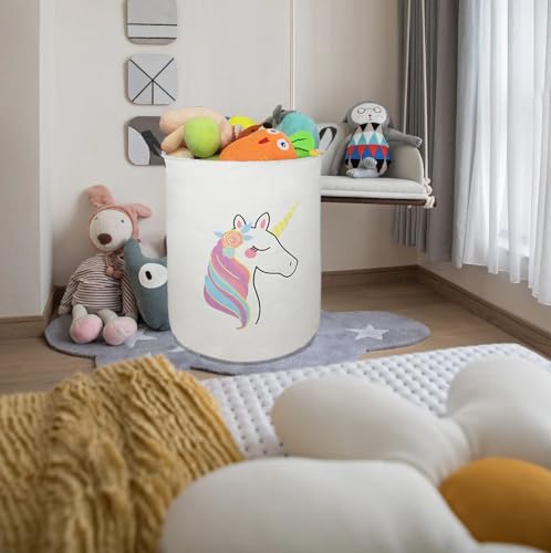 Image of Collapsible Kids Laundry Basket Clothes Hamper, Foldable Storage Organizer Bin, Toy Clothes Storage with Handles for Boys Girls Bedroom, Room Decor Unicorn