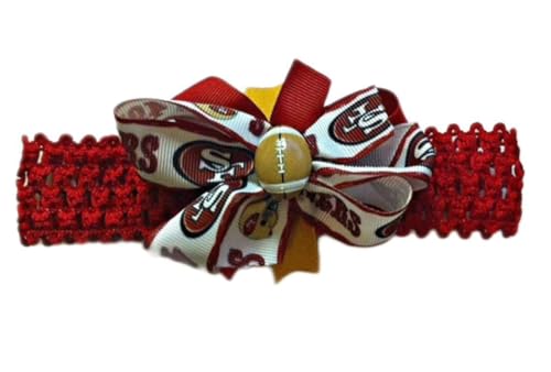Image of 49ers Baby Girl Boutique Bow Crocheted Headband- Fits newborn- adult
