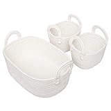 Woven Basket Set of 3 - White Rope Storage Baskets Small Nursery Baskets for Baby Kid Toys, Soft...