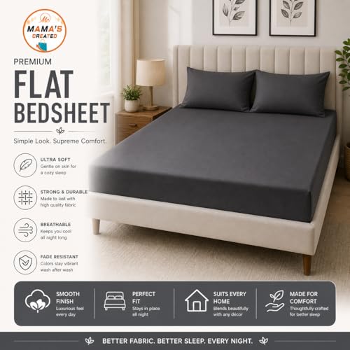 Image of Single Size Bed Sheet - 600 Thread Count Single Flat Sheet Only - Long Staple Egyptian Cotton Top Sheet Wrinkle & Fade Resistant - Dark Gray