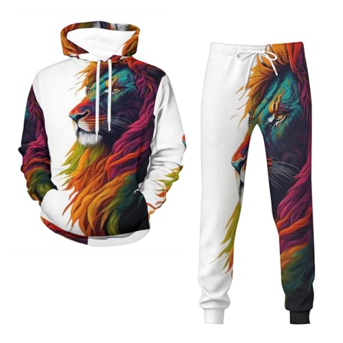 Conjunto deportivo de 2 piezas con estampado de león 3D para hombre, sudadera de manga larga, chaquetas y pantalones activos, león6, XXL