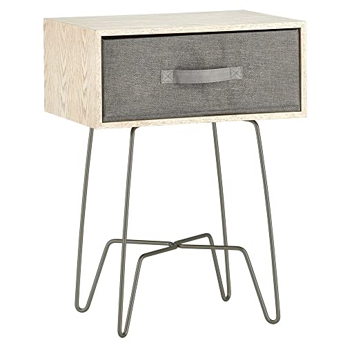 Image of mDesign Modern Farmhouse Side /End Table with Fabric Drawer - Hairpin Legs, Wooden Top - Sturdy Vintage, Rustic, Industrial Home Decor Accent Furniture for Living Room, Bedroom - Alpine Gray