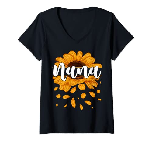 Mujer Mothers Day Nana With Yellow Sunflower Floral Graphic Camiseta Cuello V