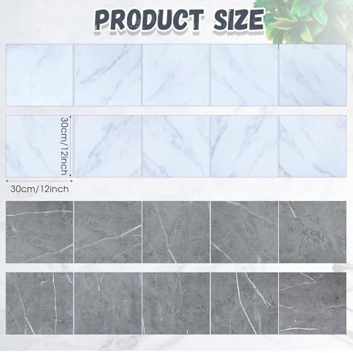 Suzile 20 Pcs Marble Peel and Stick Floor Tiles 12 x 12 Inch Waterproof Self Adhesive Floor Tiles for Kitchen Bedroom Living Room Bedroom (White,Gray) - Thumbnail 3