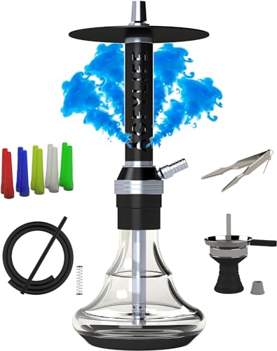 Hookah Set with Everything - AGFYLIFE 20" Black Aluminum Shisha Hookah Set Premium Modern Glass Hookah Complete Set with 1 Hose, Glass Vase, Hookah Coal Holder, Hookah Tips